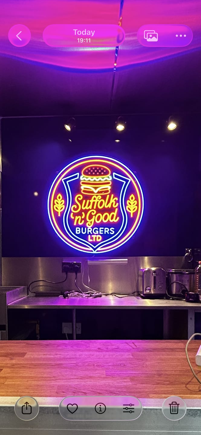 Customer photo review of SUFFOLK N GOOD BURGERS LTD| LED Neon Sign