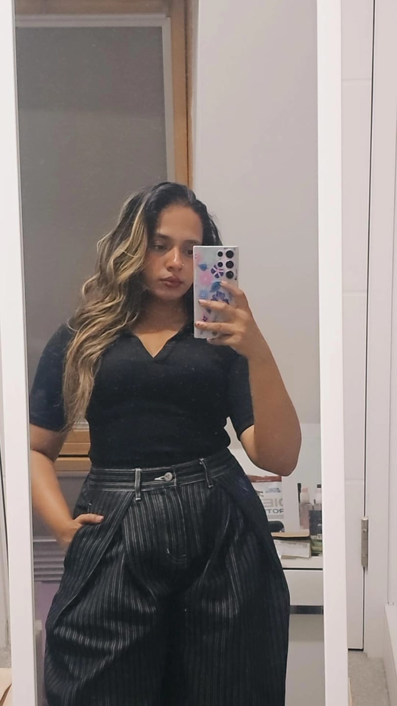 Customer photo review of Aelfric Eden Pinstripe Baggy Barrel Jeans