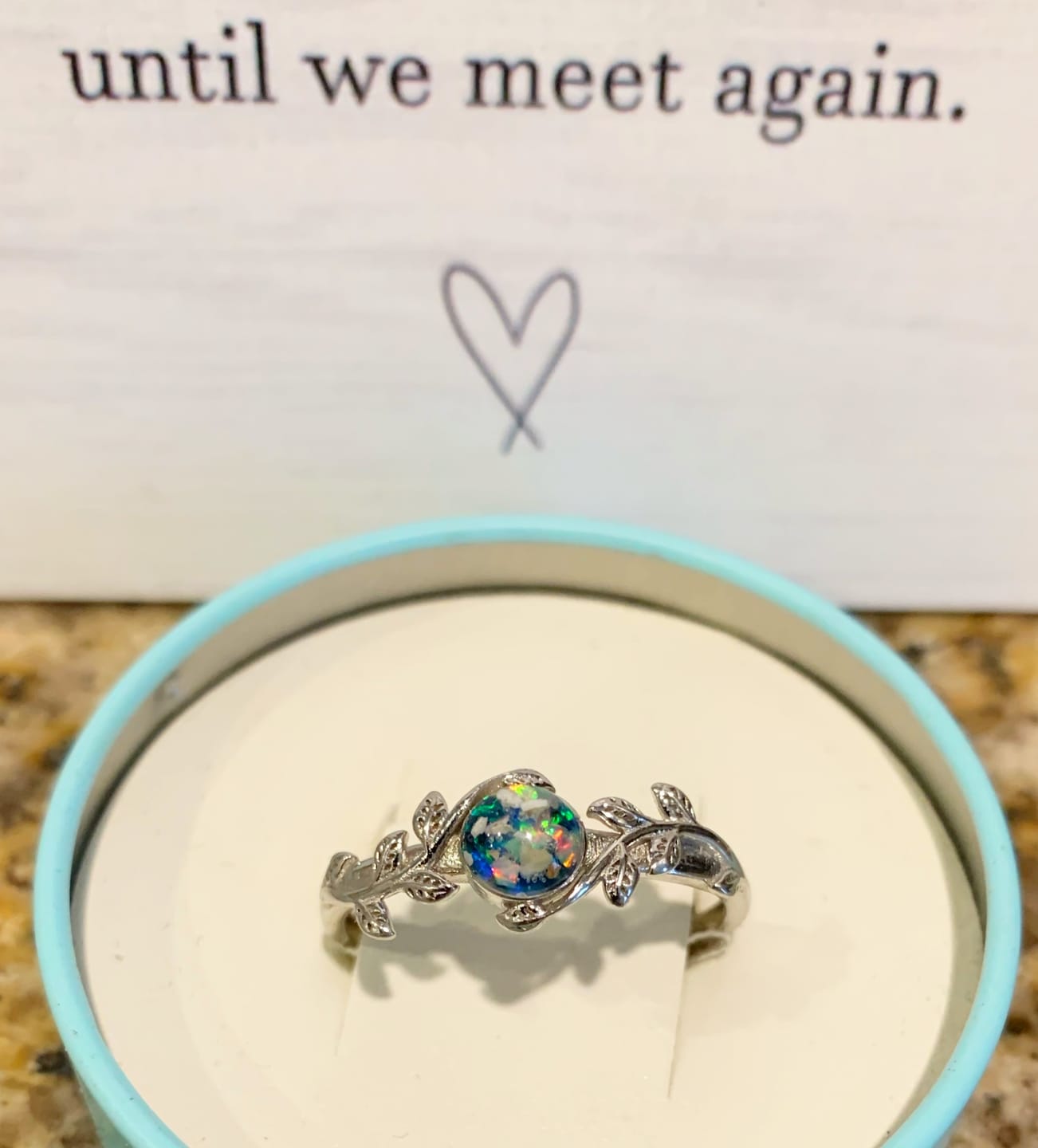 Customer photo review of Leaf Opal Cremation Ring