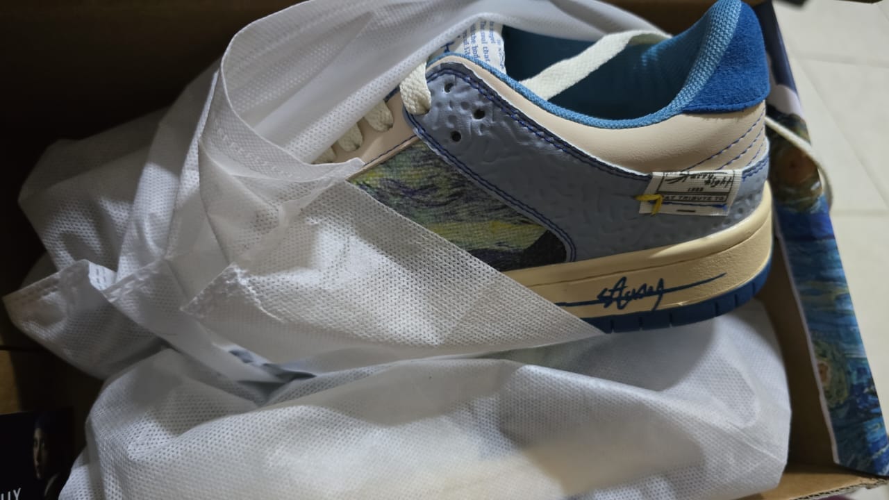 Customer photo review of Van Gogh Starry Night inspired sneakers