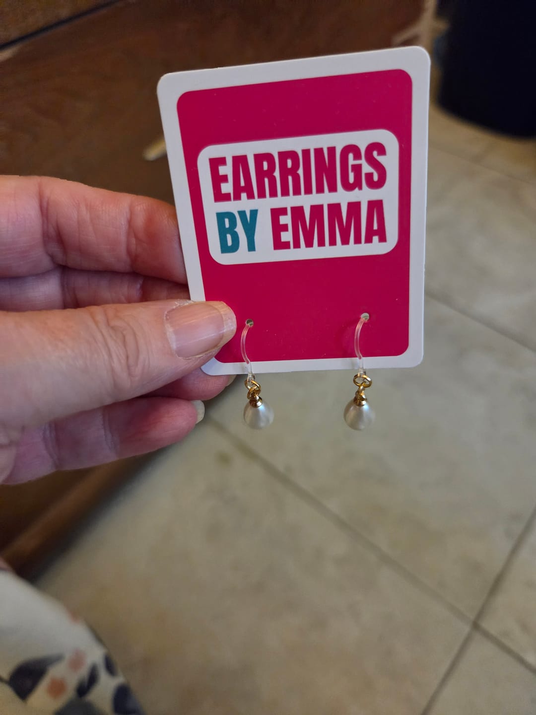 Customer photo review of Faux Pearl Drop Dangles Hypoallergenic Earrings for Sensitive Ears with Plastic Posts