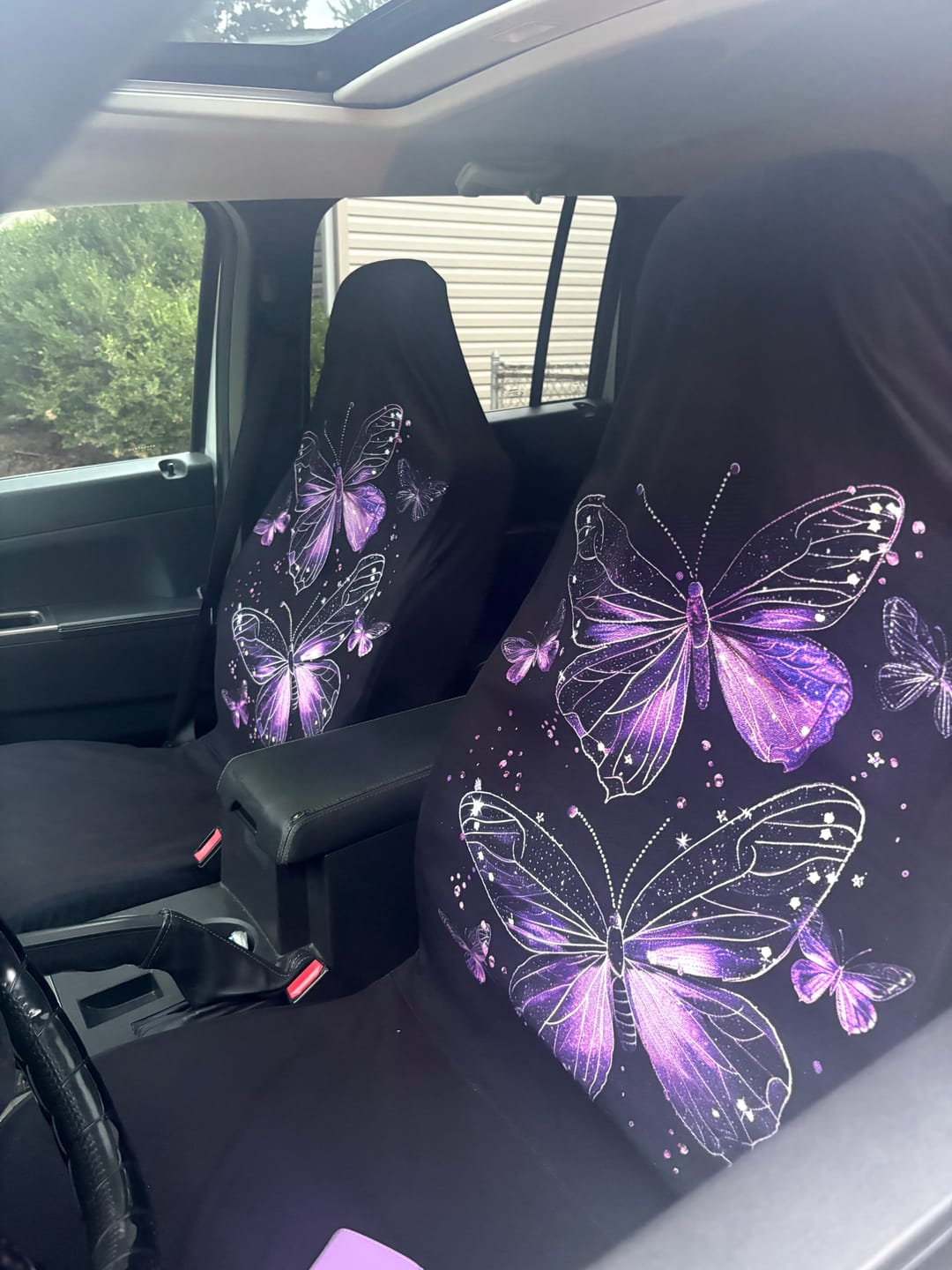 Customer photo review of Faux Embroidery Car Seat Covers for Women, Universal Fit Embroidered Purple Butterfly Seat Covers Full Set, Pretty Sequins Purple Butterflies Seat Covers for Car, Gift 06