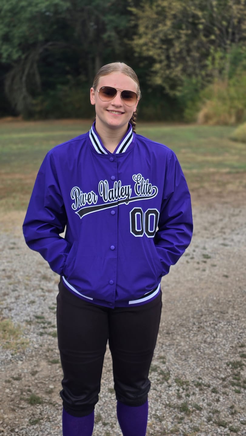 Customer photo review of Custom Purple Black-White Letterman Solider Classic Style Varsity Full-Snap Jacket