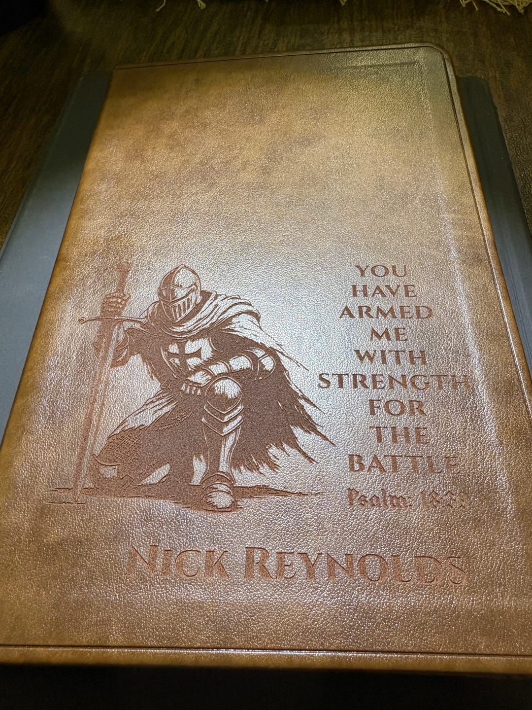 Customer photo review of Personalized ESV Brown Bible - Knight Design
