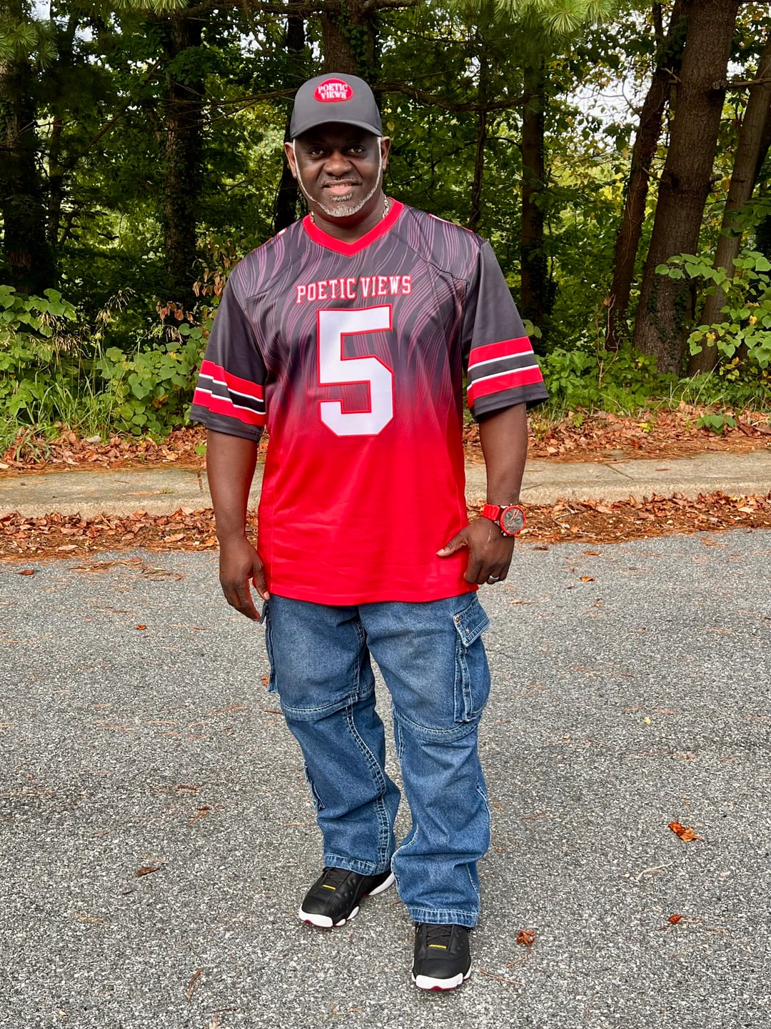 Customer photo review of Custom Black Red Gradient Fashion Outdoor Authentic American Football Jersey