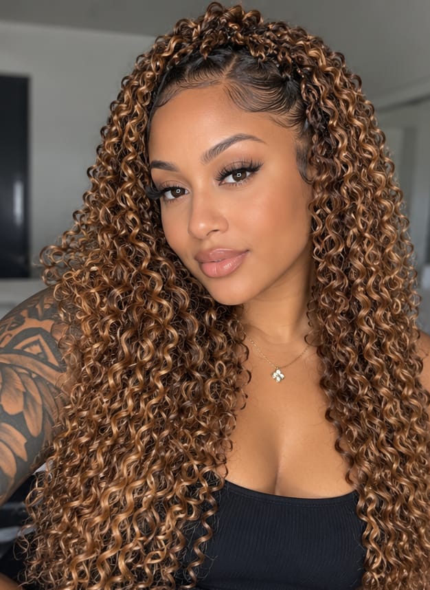 Customer photo review of #27/30 Mix Color Blend Water Curly Human Crochet Hair