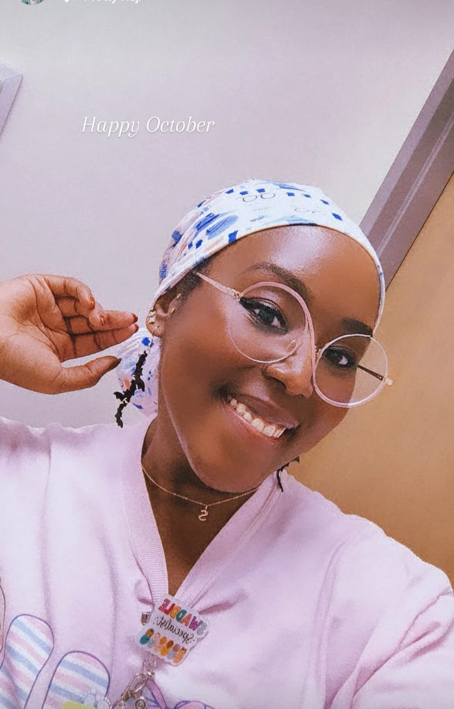 Customer photo review of CloudCaps Scrub Cap | Hedwig The Owl