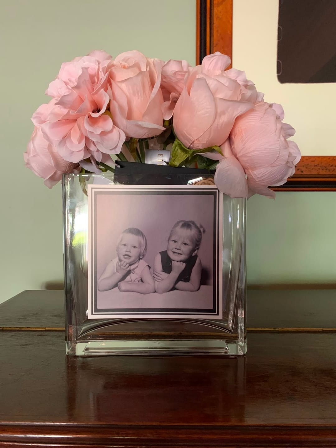 Customer photo review of Personalised Glass Vase - Scented Mixed Blush Bouquet