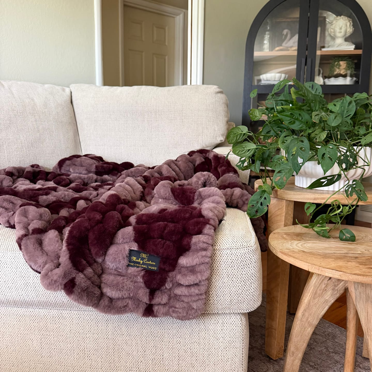 Customer photo review of Hugs Shelby Mulberry Diamond Blanket
