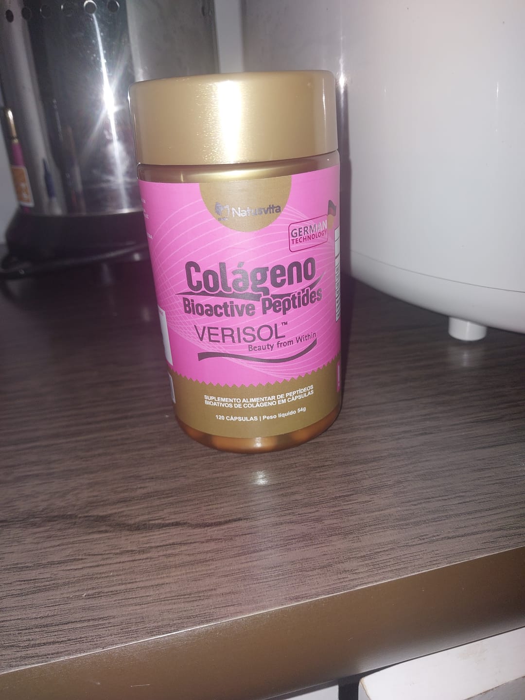Customer photo review of Colágeno Verisol Puro com Bio Peptídeos. 120 Cápsulas