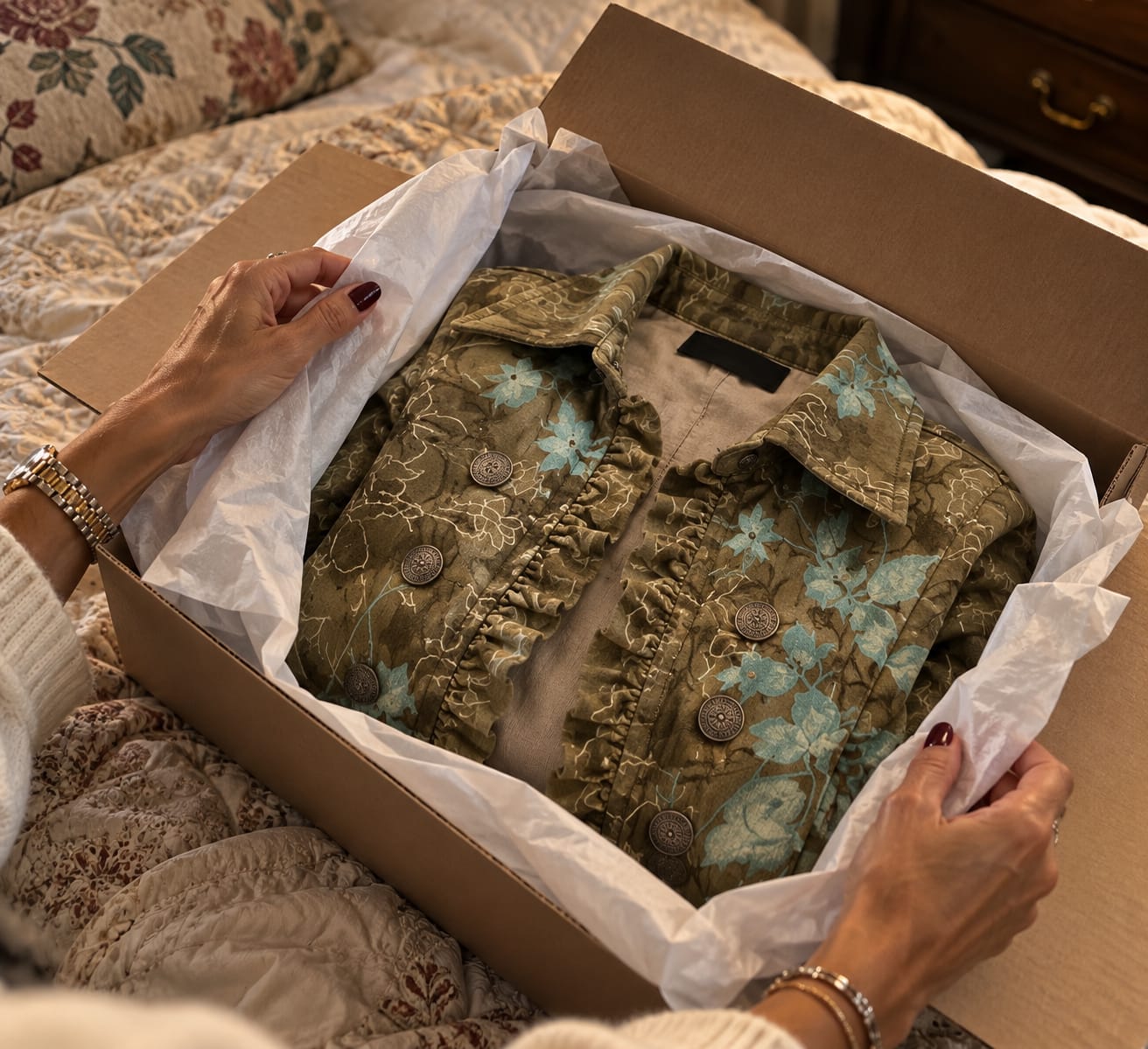 Customer photo review of Chaqueta Floral Degradado con Volantes