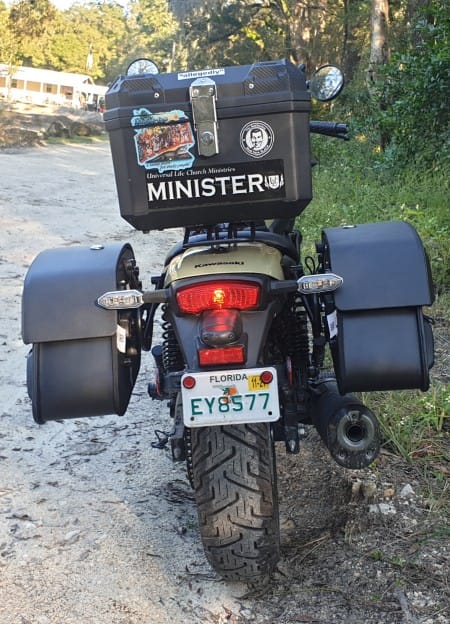 Customer photo review of 28L - Pantheon Medium Quick Mount Kawasaki Eliminator 450 Motorcycle Saddlebags