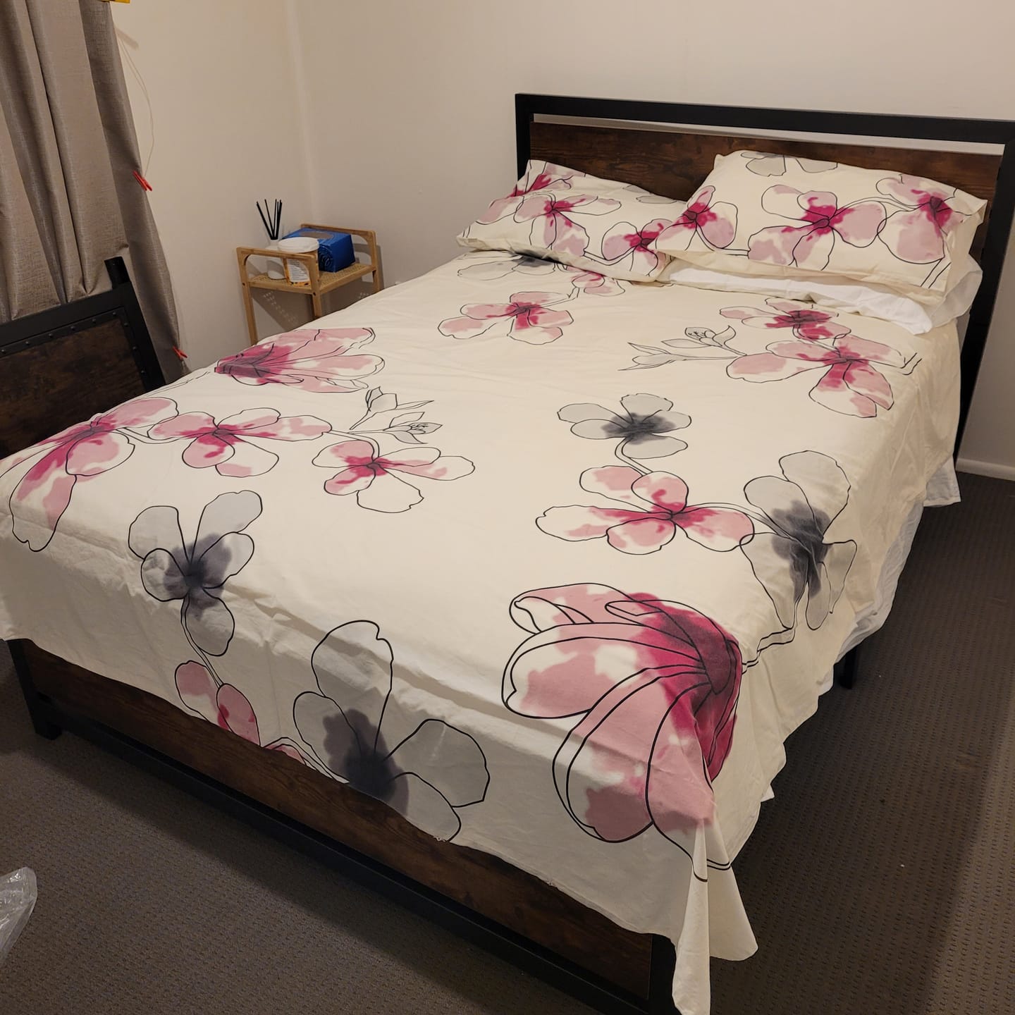 Customer photo review of Double Metal Bed Frame with Rustic Wood Finish
