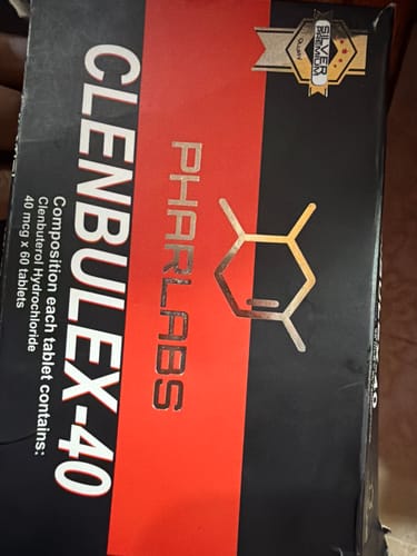 Customer's Clenbulex-40 box by Phar Labs Silver, showing the product name and branding on the black and red packaging.