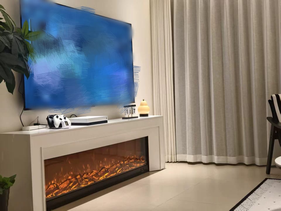 Customer photo review of Modern Rectangle White Matte Wood Fireplace TV Stand