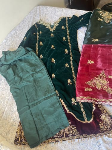 Customer photo review of Pure Velvet Bottle Green Embroidered Dress - VC026