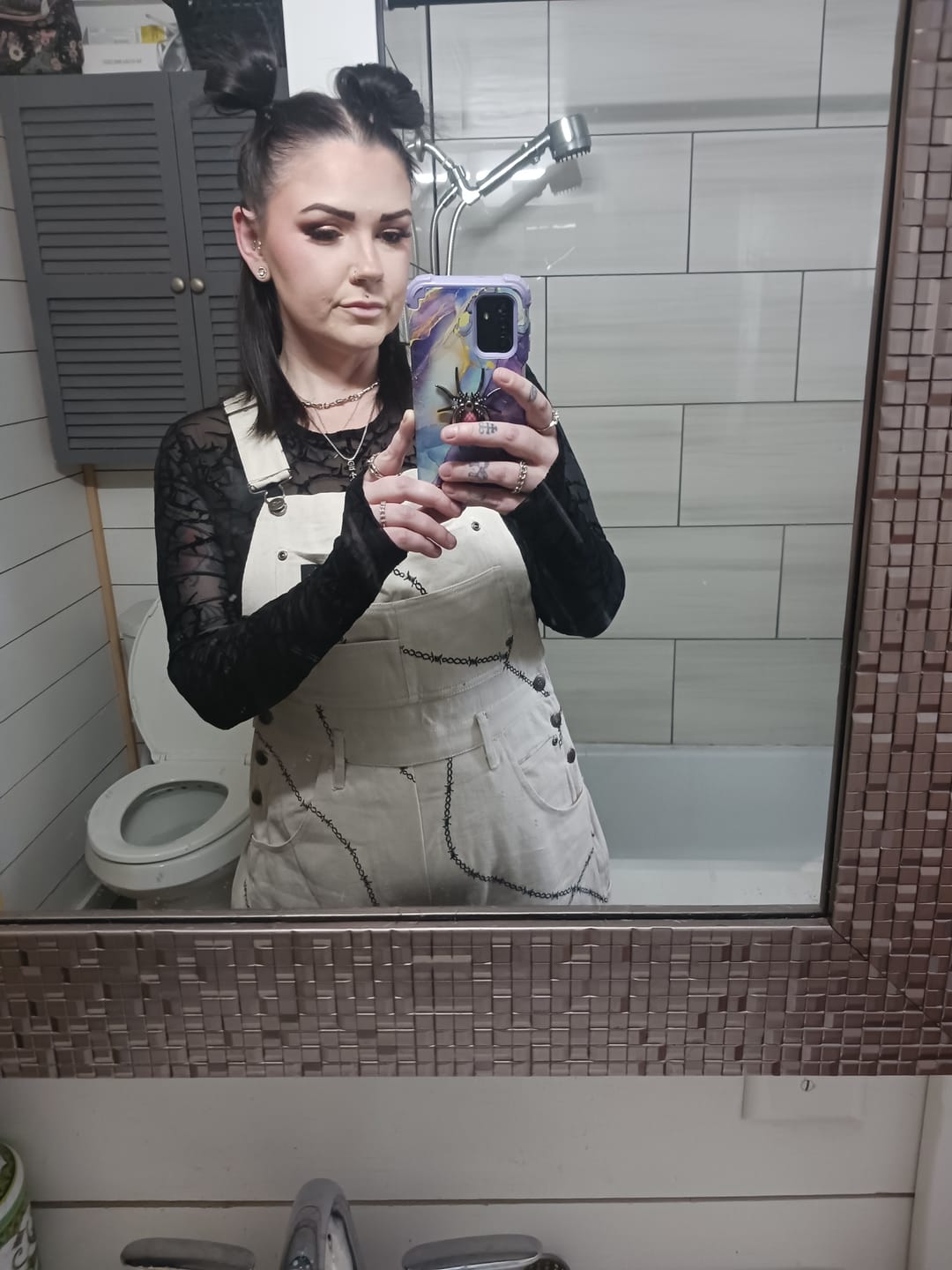 Customer photo review of Born Bad Overalls - Bone