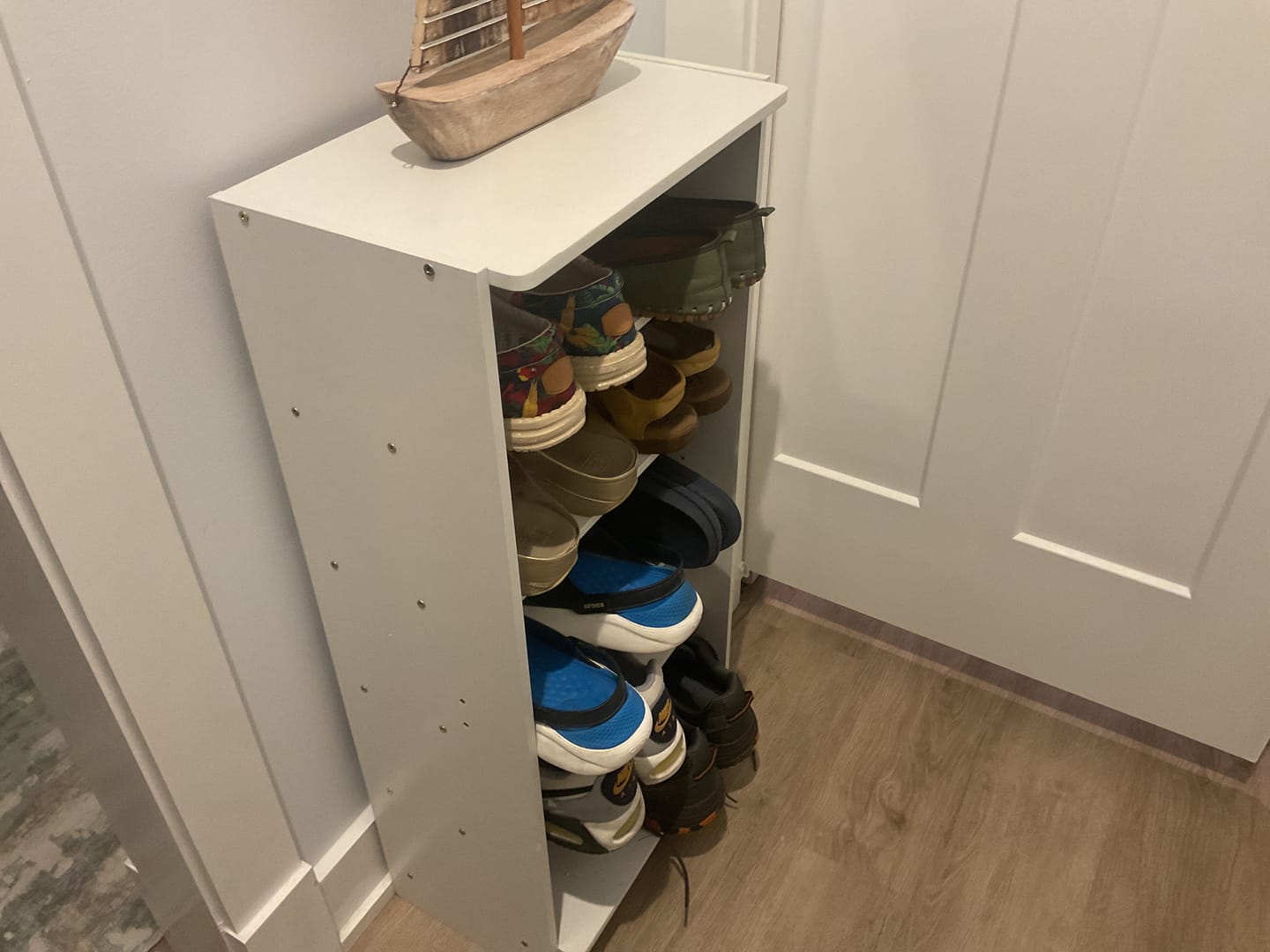 Customer photo review of Tall Wooden Entryway Brown Large Capacity Shoe Rack