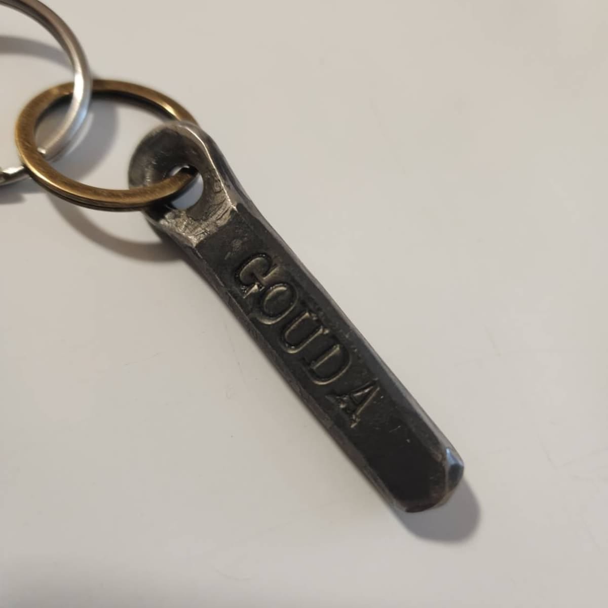 Customer photo review of Hand Forged anniversary keychain, 6th anniversary gift. customized wrought [Engraving Available] – Rugged Minimalist EDC for Men