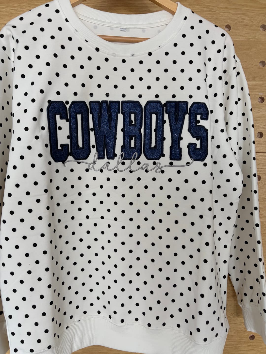 Customer photo review of Custom Embroidered Glitter Vinyl Team Polka Dot Sweatshirt - Game Day Best Gear | Gifts for Sports Mom | Game Day Wear