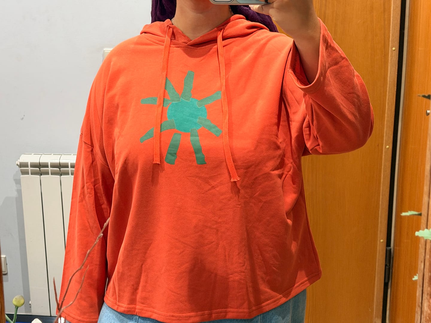 Customer photo review of Plus Size Artsy Print 100%Cotton Hooded Loose Sweatshirt