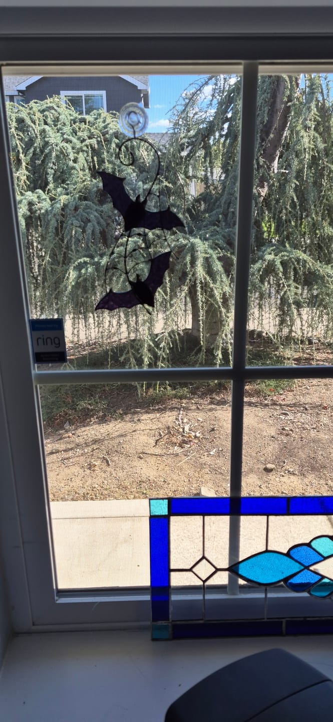 Customer photo review of Purple Pair of Bats - Halloween Stained Glass Suncatcher