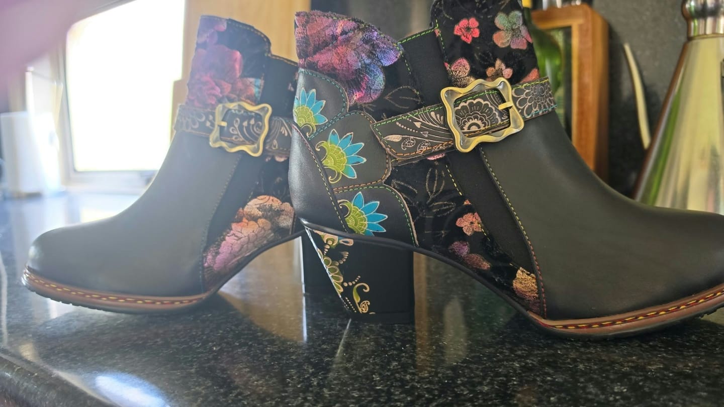 Customer photo review of Vintage Handmde Floral Buckle Strap Ankle Boots