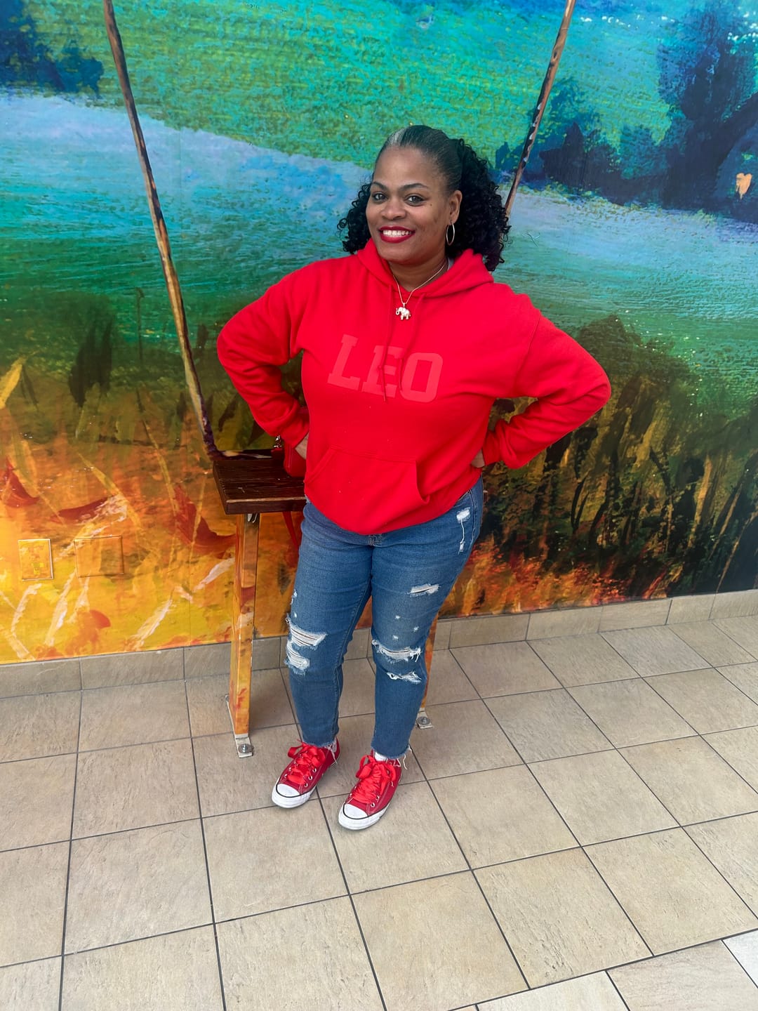 Customer photo review of Red Zodiac Puff Print Hoodie