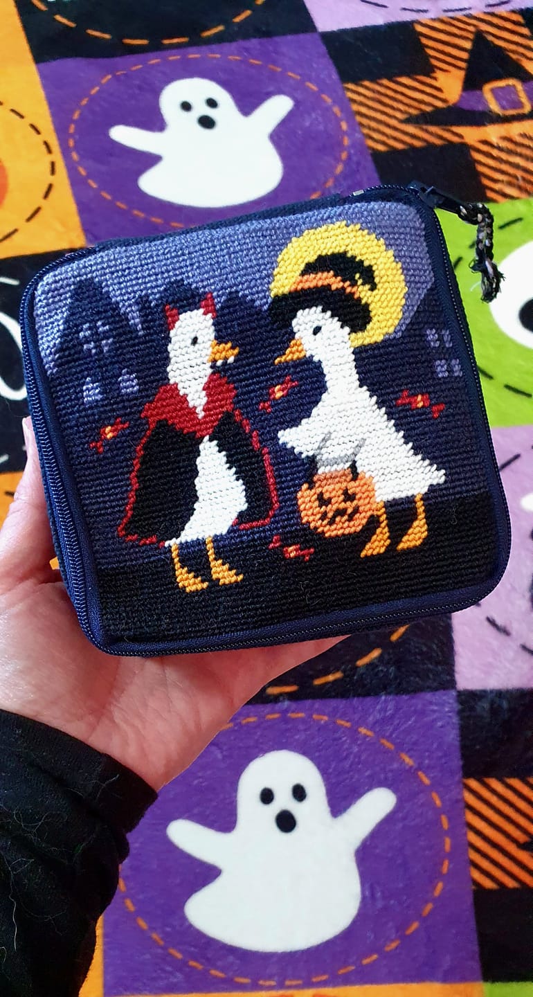 Customer photo review of TOIL AND TROUBLE - Needlepoint Pouch Kit