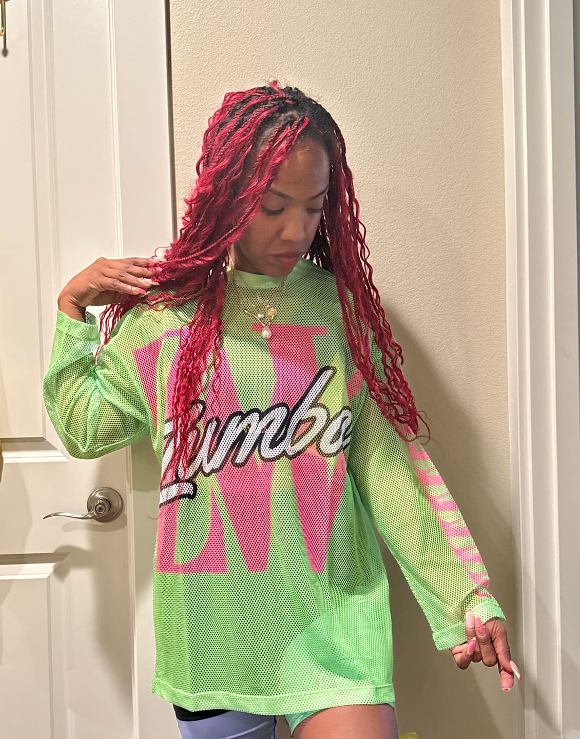 Customer photo review of Dale-Z Oversized Mesh Long Sleeve Top