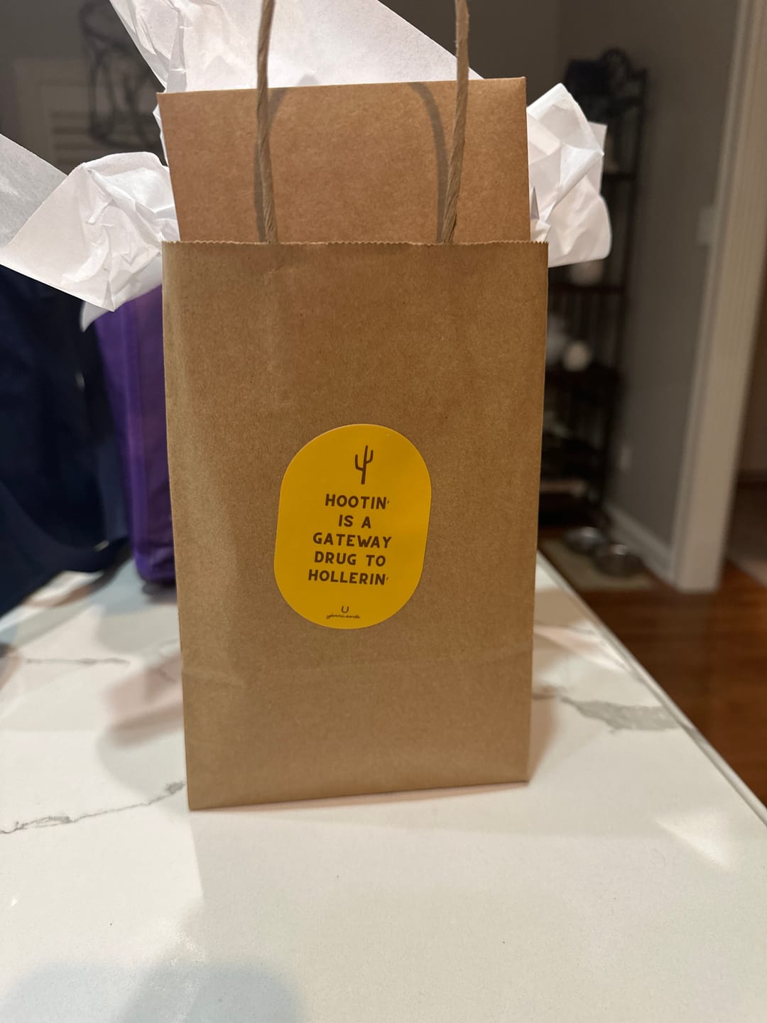 Customer photo review of Hootin' is a Gateway Drug to Hollerin' Vinyl Waterproof Sticker