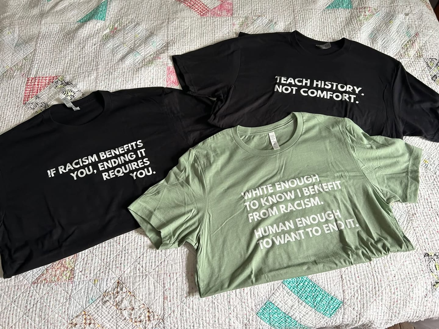 Customer photo review of Human Enough Unisex T-Shirt