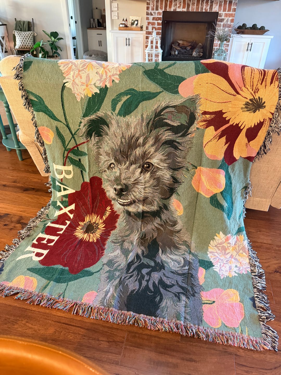 Customer photo review of Heirloom Pet Throw Blanket - Green Floral