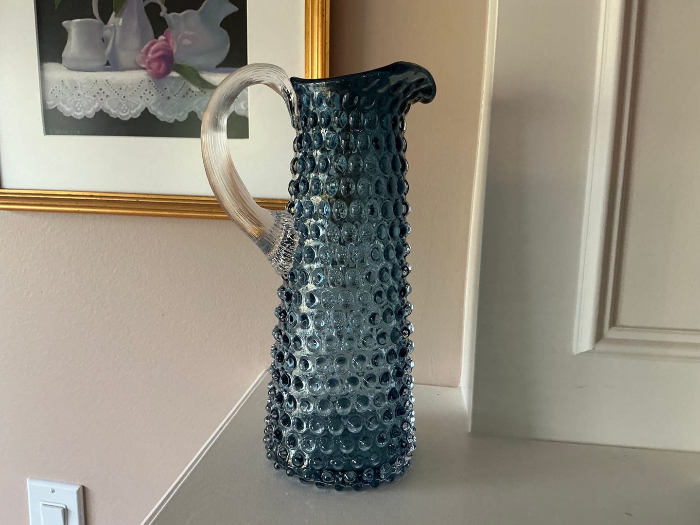 Customer photo review of Underlay Blue Smoke Hobnail Pitcher