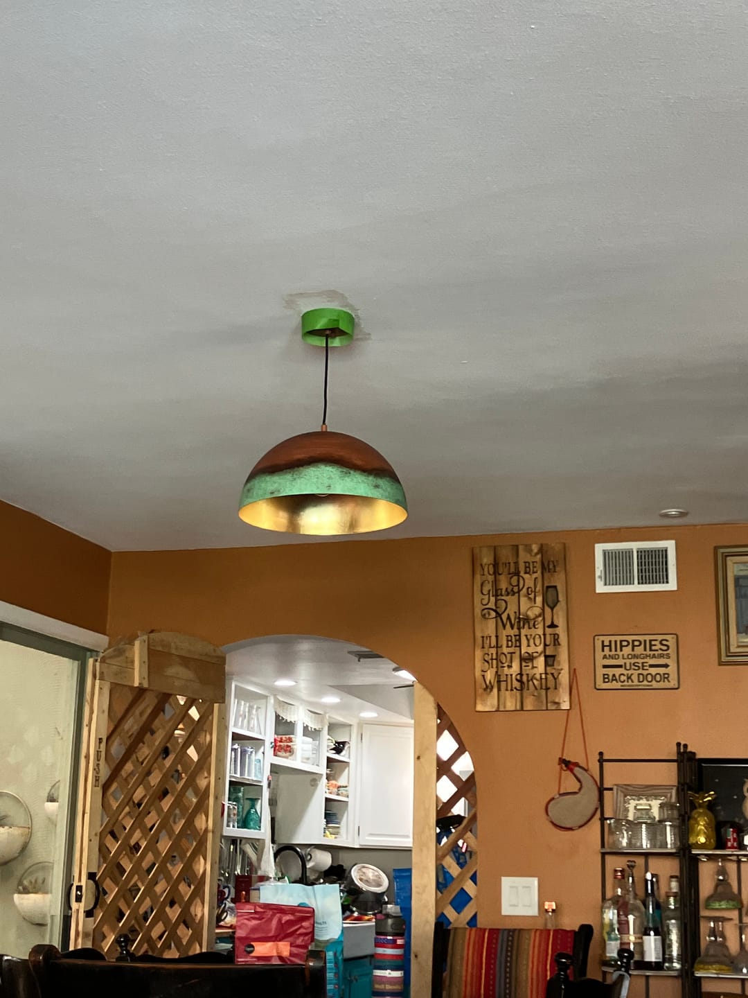 Customer photo review of Oversized Industrial Copper Patina Metal Dome Pendant Light