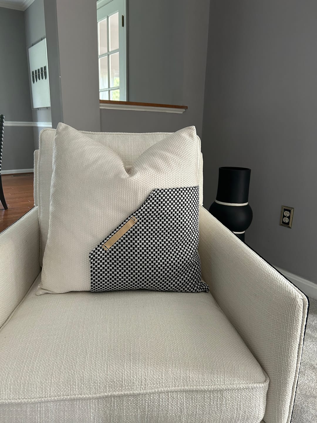 Customer photo review of Set of 2 Black & White Decorative Pillow Cover  with 2 Feather Inserts (22" X 22")