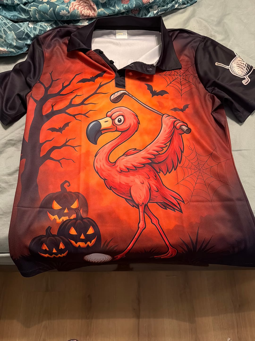 Customer photo review of Black and Orange Funny Flamingo Golf Polo Shirt For Women Custom Halloween Golf Attire Golfing Gifts NQS10701