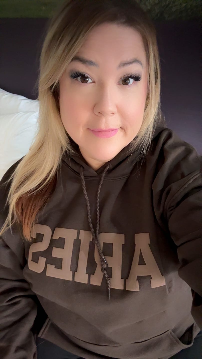Customer photo review of Chocolate Zodiac Puff Hoodie