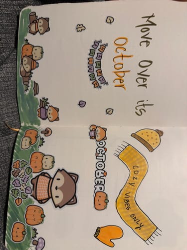 Customer's Autumn Foxes Sticker Set used in a journal, featuring fox, pumpkin, and cozy autumn themed stickers.