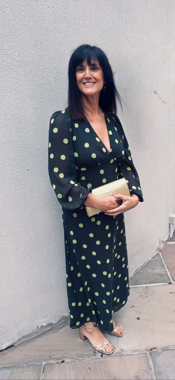 Customer photo review of Green Lime Spot V Neck Midi Dress