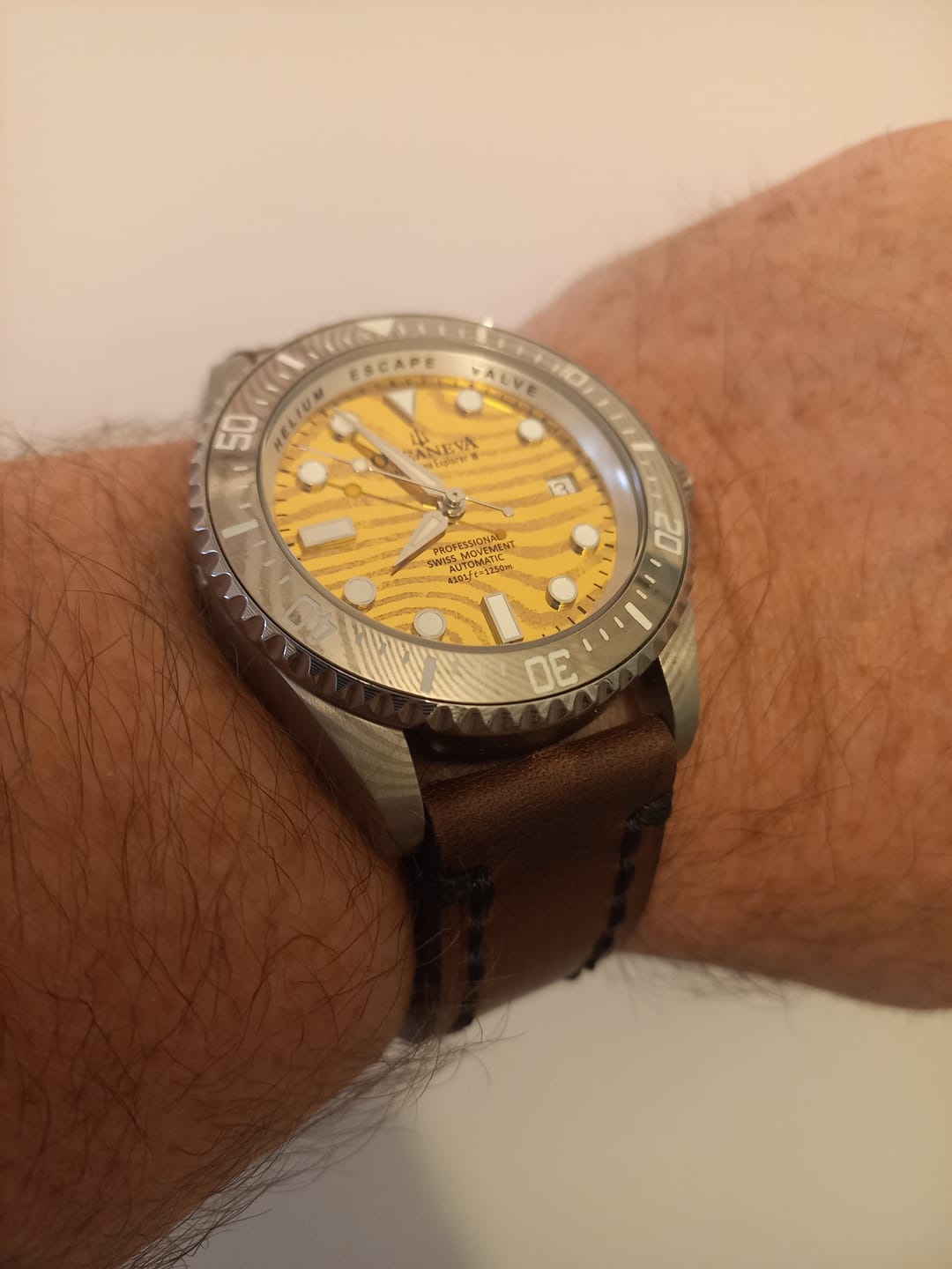 Customer photo review of Oceaneva Mens Deep Marine Explorer II Yellow Gold Gold Damascus Steel Dial Watch Rubber