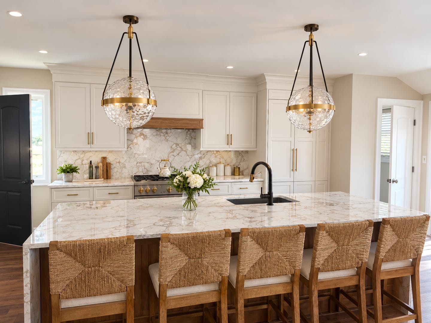 Customer photo review of 4-Light Water Hammered Glass Sphere Pendant
