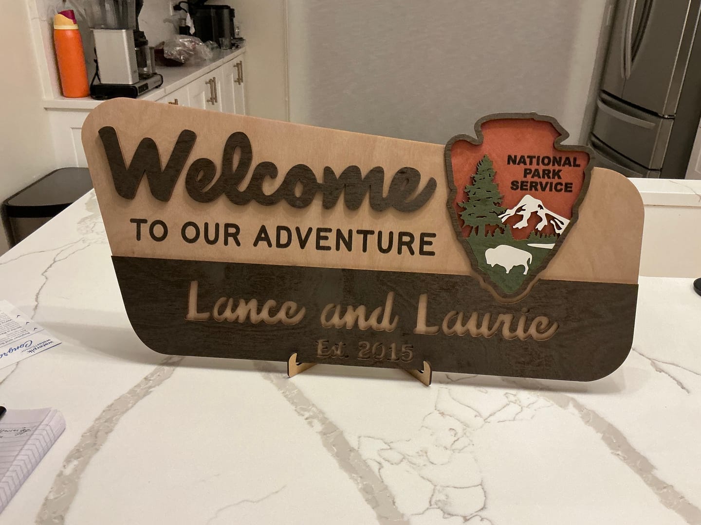 Customer photo review of 3D National Park Service Family Name Welcome Sign (Bison Design)