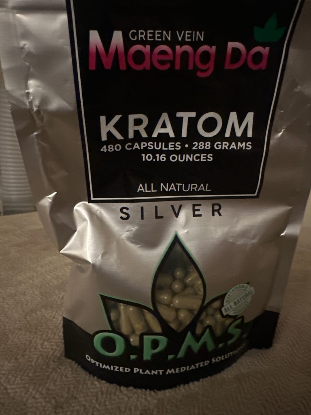 Customer photo review of OPMS Silver Green Maeng Da Kratom Capsules