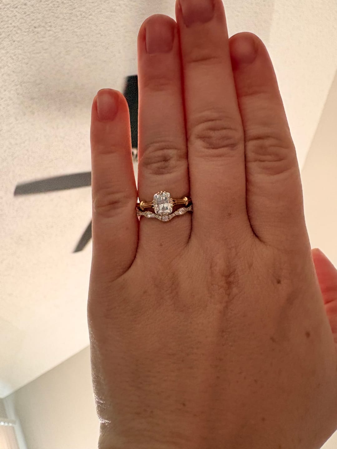 Customer photo review of Cushion solitaire moissanite engagement ring| Doveggs