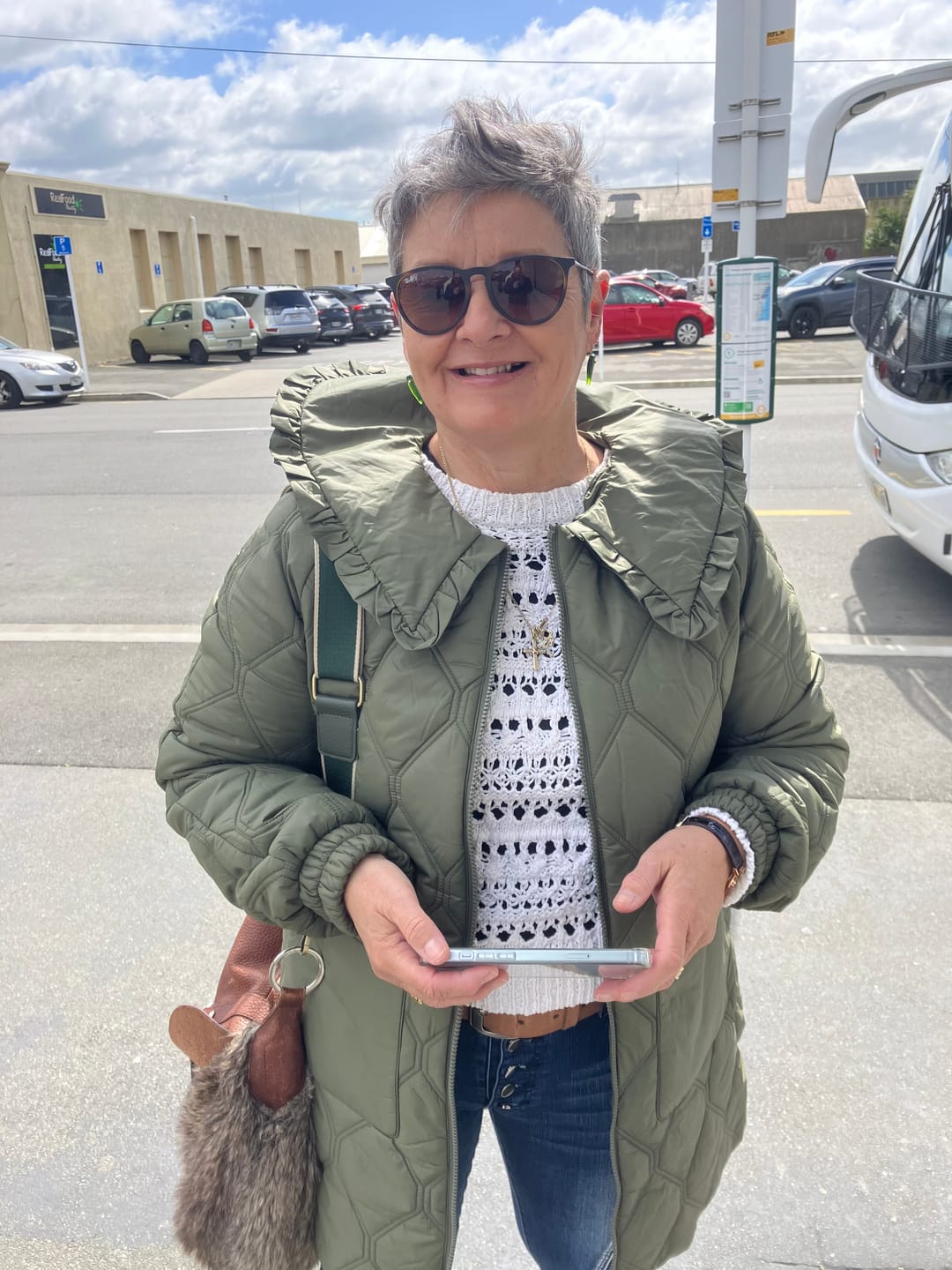 Customer photo review of Tess Quilted Coat - Olive Green