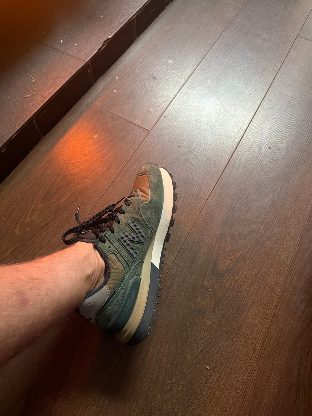 Customer photo review of Stone Island x New Balance 574 Legacy Dark Green Sneakers