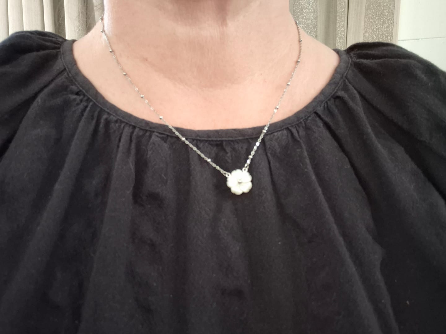 Customer photo review of Silver White Blossom Flower Necklace
