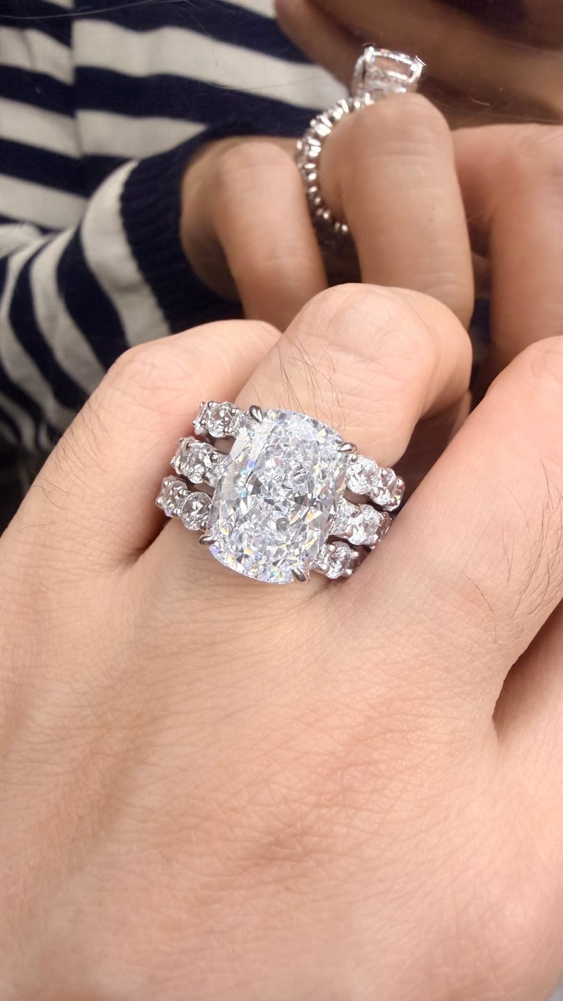 Customer photo review of S925 3PC Luxe 9.0Ct Cushion Cut Engagement Ring with Round Cut Eternity Wedding Bands