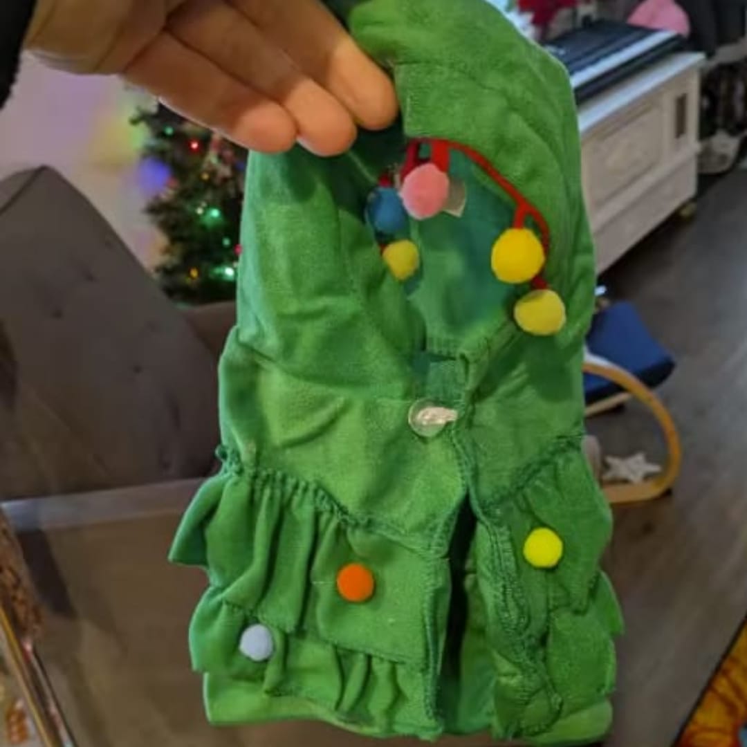 Customer photo review of Disfraz Árbol de Navidad para Perros 🎄